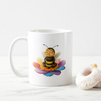 Wees op een levendige bloem die yoga doet koffiemok