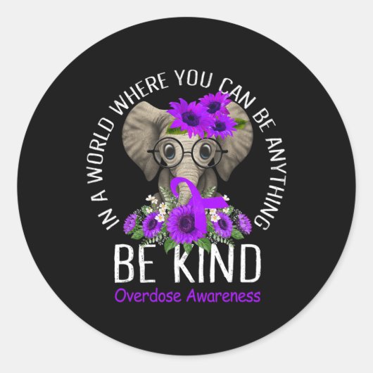 Wees Paars Ribbon Olephant Overdosering Bewustheid Ronde Sticker (Voorkant)
