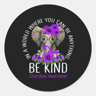 Wees Paars Ribbon Olephant Overdosering Bewustheid Ronde Sticker