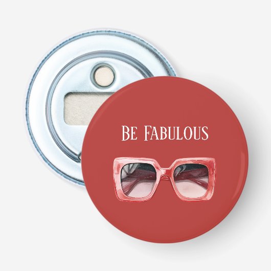 Wees Prachtige Rode Zonnebril Button Flesopener (Voorkant)