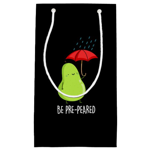 Wees pre-pear-ed Funny Pear in Rain Pun Dark BG Klein Cadeauzakje (Voorkant)