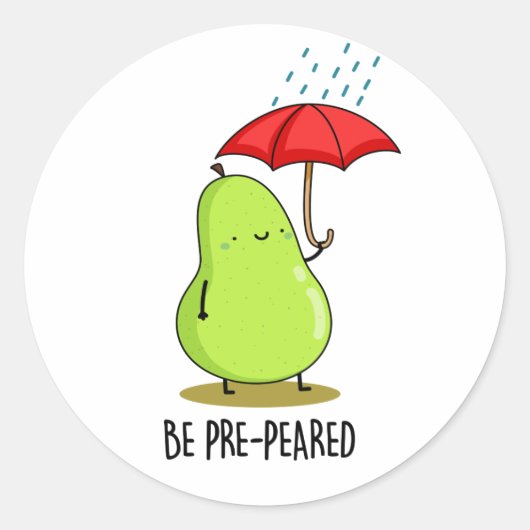 Wees pre-pear-ed Funny Pear in Rain Pun Ronde Sticker (Voorkant)