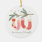 Wees prettig en helder rood en wit kerstfeest keramisch ornament (Voorkant)