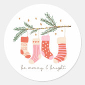 Wees prettig en helder rood en wit kerstfeest ronde sticker (Voorkant)