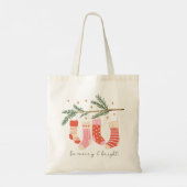 Wees prettig en helder rood en wit kerstfeest tote bag (Achterkant)