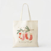 Wees prettig en helder rood en wit kerstfeest tote bag (Voorkant)