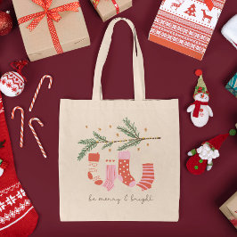 Wees prettig en helder rood en wit kerstfeest tote bag
