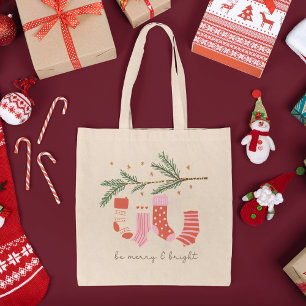 Wees prettig en helder rood en wit kerstfeest tote bag