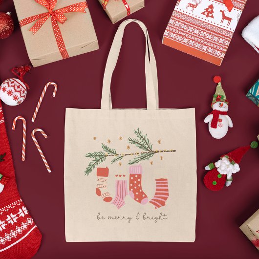 Wees prettig en helder rood en wit kerstfeest tote bag