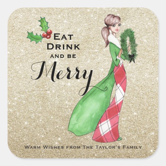 Wees prettige kerstcadeaustickers vierkante sticker (Voorkant)