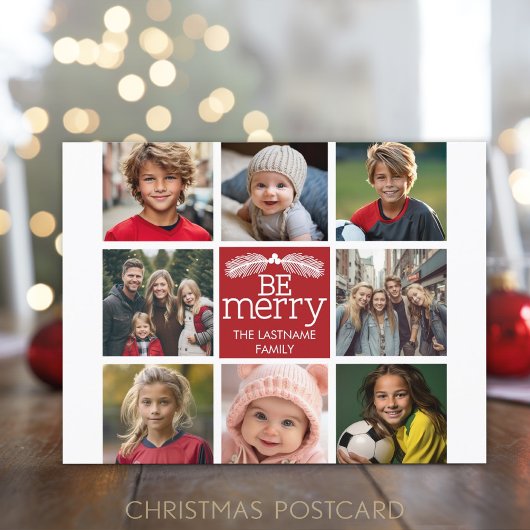 Wees prettige kerstcollage-foto's met rood wit feestdagenkaart