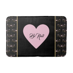 Wees roze hart op kleine Rozen en zwarte strepen Badmat