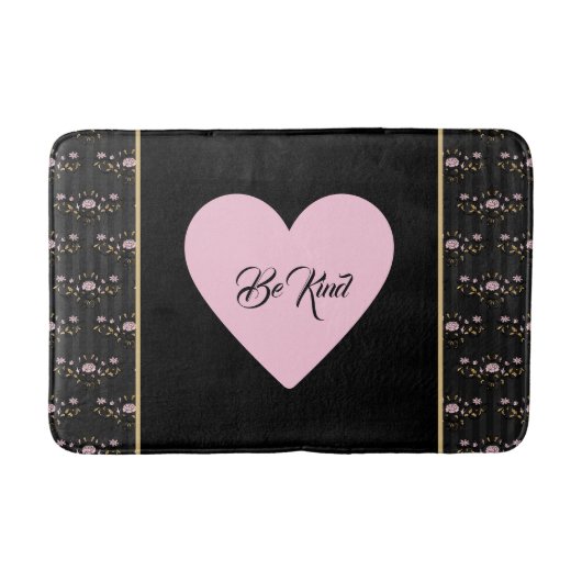 Wees roze hart op kleine Rozen en zwarte strepen Badmat (Voorkant)