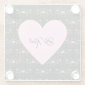 Wees roze hart op kleine Rozen en zwarte strepen Glazen Onderzetter (Achterkant)