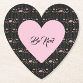 Wees roze hart op kleine Rozen en zwarte strepen Kartonnen Onderzetters (Voorkant)