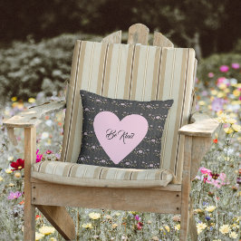 Wees roze hart op kleine Rozen en zwarte strepen Kussen