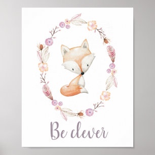 Wees slim Baby Fox Boho Wreath Woodland Nursery Poster