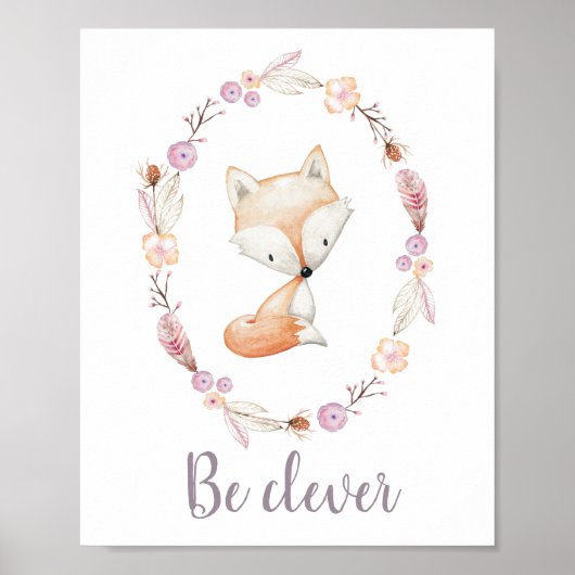 Wees slim Baby Fox Boho Wreath Woodland Nursery Poster (Voorkant)