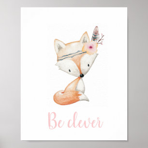 Wees slim Cute Baby Fox Waterverf Boho Nursery Poster