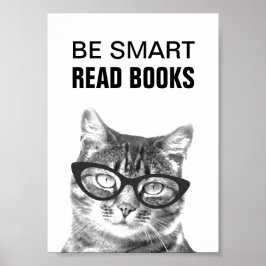 Wees slim leesboeken poster met grappige kattenfot