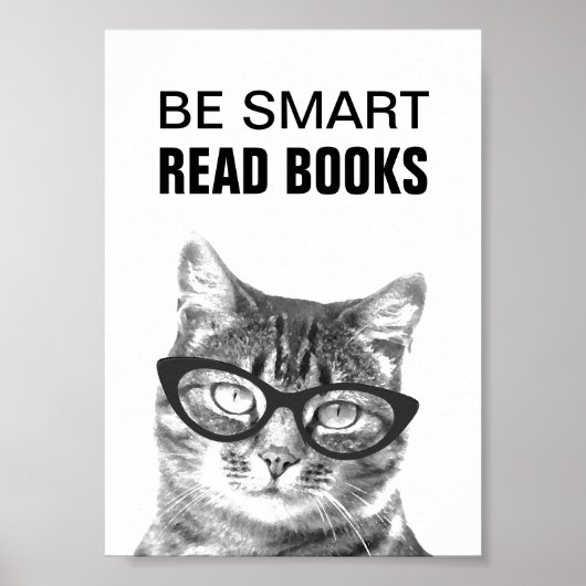Wees slim leesboeken poster met grappige kattenfot (Voorkant)