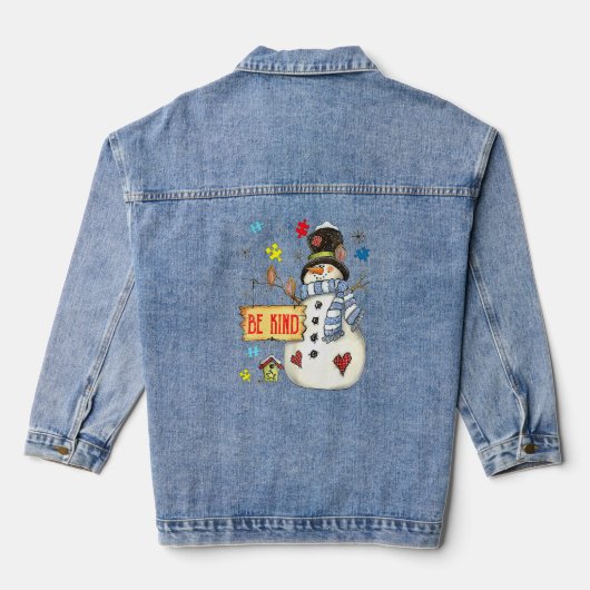 Wees Snowman Puzzle Autism Awareness Funny Fami Denim Jacket (Achterkant)
