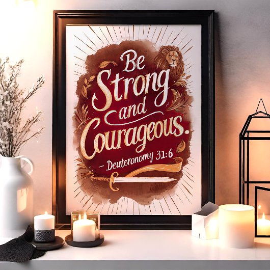 Wees Sterk en Moedig Deuteronomy 31:6 Leeuw Kunst Poster