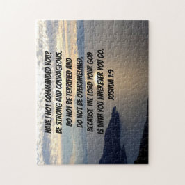 Wees sterk en moedig Joshua 1:9 Lake Sunset Legpuzzel