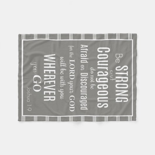 Wees sterk en moedig (Joshua) Grijs/Wit Fleece Deken (Voorkant (Horizontaal))