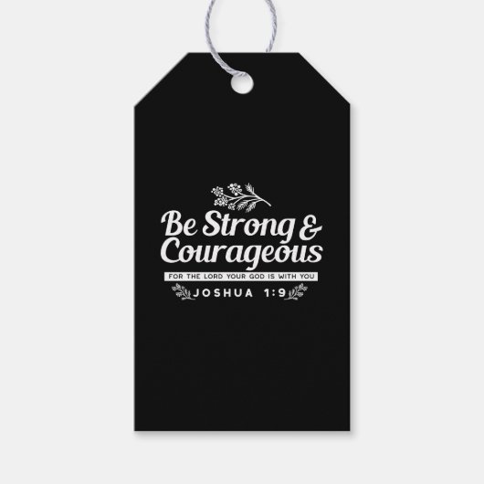 Wees sterk en moedig – Josua 1:9 Bijbelvers  Cadeaulabel (Voorkant)