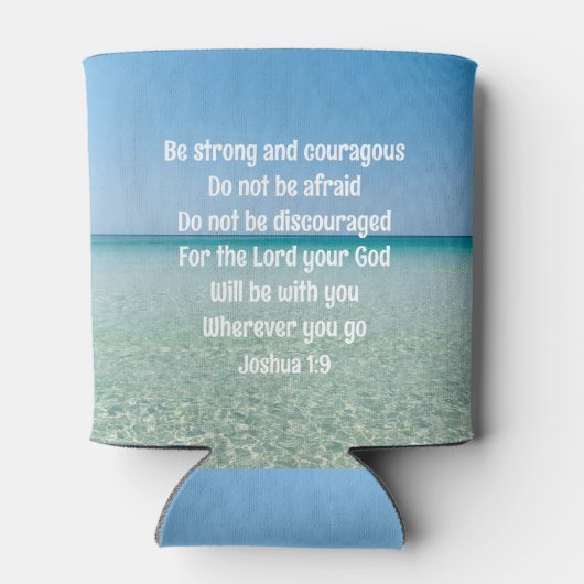 Wees sterk en moedig mooi Christelijk strand Blikjeskoeler (Achterkant)