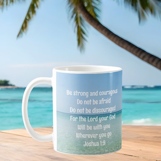 Wees sterk en moedig mooi Christelijk strand Koffiemok