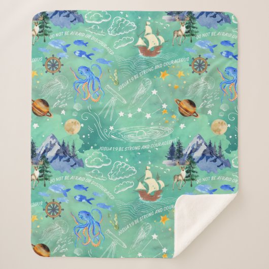Wees sterk en moedig - naadloze patroonafdruk sherpa deken (Voorkant)