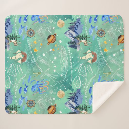 Wees sterk en moedig - naadloze patroonafdruk sherpa deken (Voorkant (horizontaal))