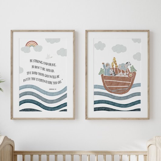 Wees sterk en moedig Noahs ark set van 2 poster