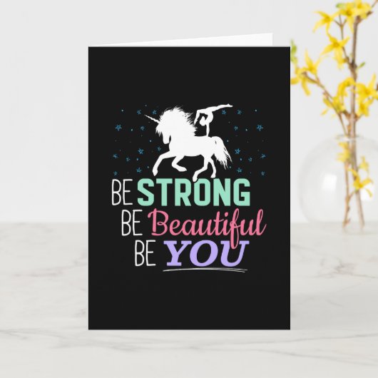 Wees sterk en mooi - Gymnastiek Eenhoorn Kaart (Gele Bloem)