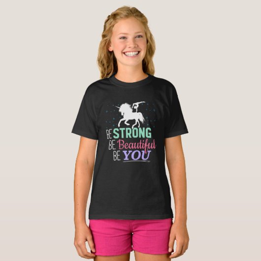 Wees sterk en mooi - Gymnastiek Eenhoorn T-shirt (Voorkant volledig)