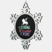 Wees sterk en mooi - Gymnastiek Eenhoorn Tin Sneeuwvlok Ornament (Rechts)