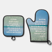 Wees sterk Inspirerend Bible Verse Beach Ovenwant & Pannenlap Set (Voorkant)