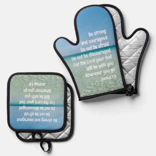 Wees sterk Inspirerend Bible Verse Beach Ovenwant & Pannenlap Set (Voorkant / Achterkant)