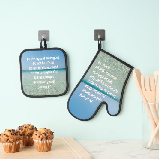 Wees sterk Inspirerend Bible Verse Beach Ovenwant & Pannenlap Set (Insitu(Ophanging))