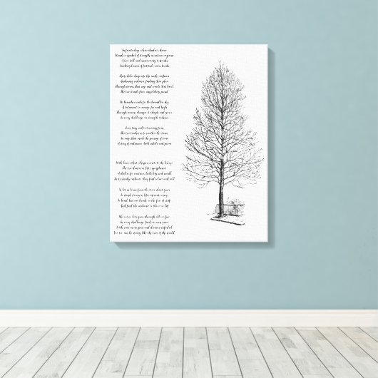 Wees sterk zoals boomkunst en gedicht canvas afdruk (Insitu (Houten vloer))