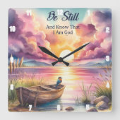 Wees stil bij Sunset Lake Boat Vierkante Klok (Voorkant)