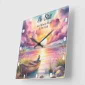 Wees stil bij Sunset Lake Boat Vierkante Klok (Hoek)