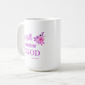 Wees stil Christelijke spreuk paars roze bloem Koffiemok (Voorkant links)