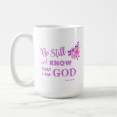 Wees stil Christelijke spreuk paars roze bloem Koffiemok (Links)