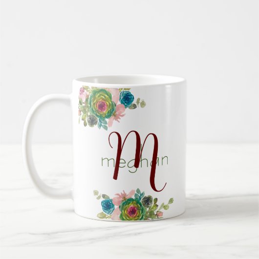 Wees stil en ken Bijbel Verse Monogram Waterverf Koffiemok (Links)