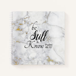 Wees stil en ken Bijbel Verse White Gold Marble Notitieboek