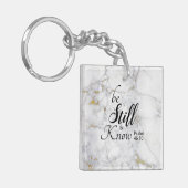 "Wees stil en ken" Bijbel Verse White Gold Marble Sleutelhanger (Voorkant Links)