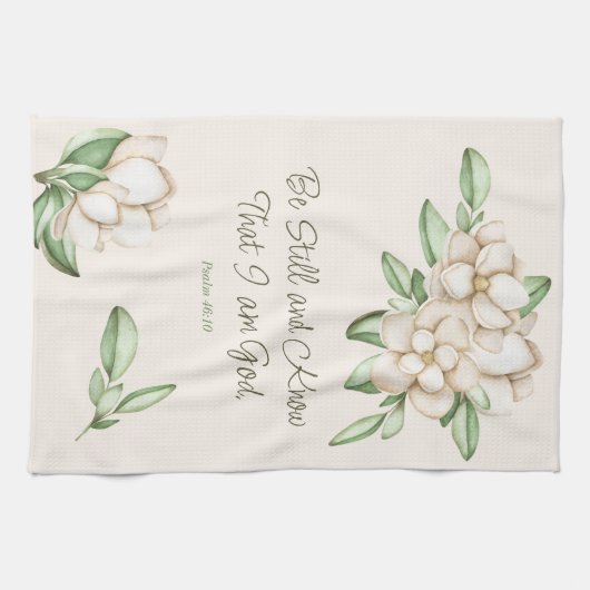 Wees stil en ken elegante bijbel vers botanisch theedoek (Horizontaal)